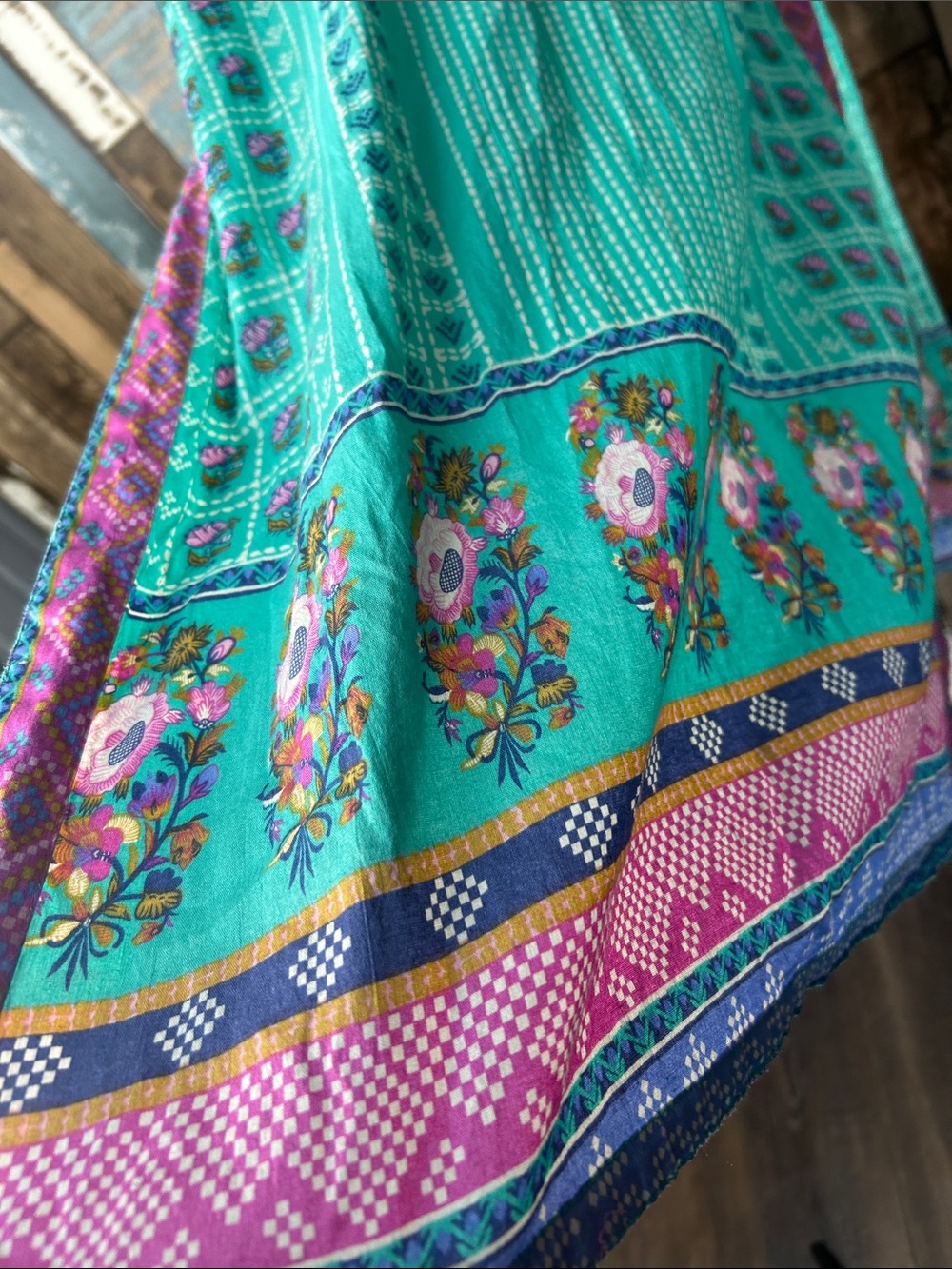 Turquoise Printed Long Sleeve Tunic Dress with Contrast Trim - Picture 8 of 16